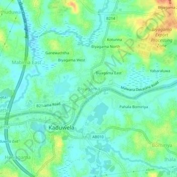 Biyagama topographic map, elevation, terrain