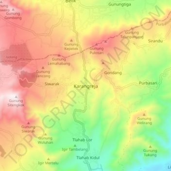 Karangreja topographic map, elevation, terrain