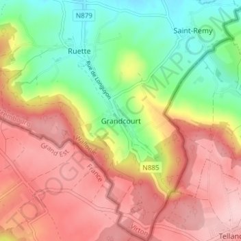 Grandcourt topographic map, elevation, terrain