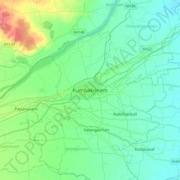 Kumbakonam topographic map, elevation, terrain