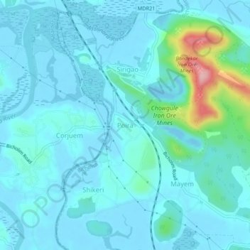 Poira topographic map, elevation, terrain
