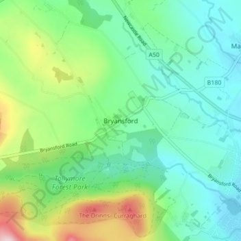 Bryansford topographic map, elevation, terrain