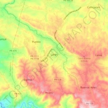Lares topographic map, elevation, terrain