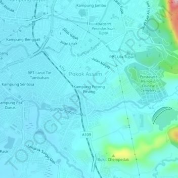 Kampung Potong Pinang topographic map, elevation, terrain