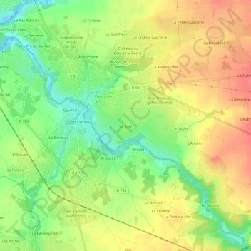 Le Gatz topographic map, elevation, terrain