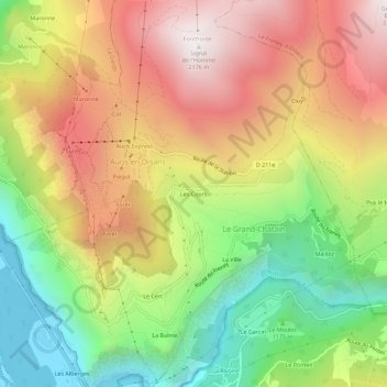 Les Cours topographic map, elevation, terrain
