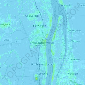 Brake (Unterweser) topographic map, elevation, terrain