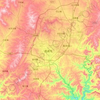 晋城市 topographic map, elevation, terrain