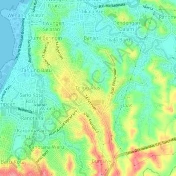 Teling Atas topographic map, elevation, terrain