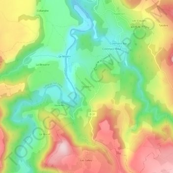 Onzillon topographic map, elevation, terrain