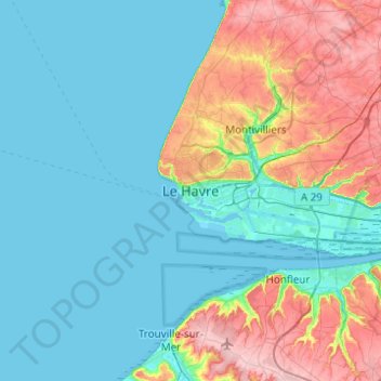 Le Havre topographic map, elevation, terrain