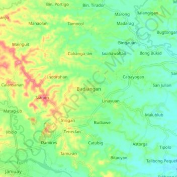 Badiangan topographic map, elevation, terrain