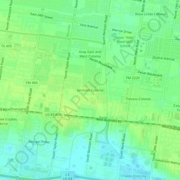 Bentsen Colonia topographic map, elevation, terrain