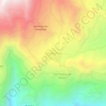Cushipampa topographic map, elevation, terrain