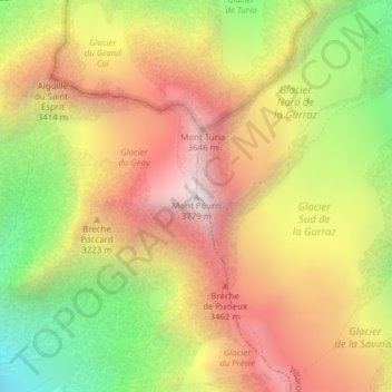 Mont Pourri topographic map, elevation, terrain