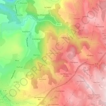 La Rivoire Haute topographic map, elevation, terrain