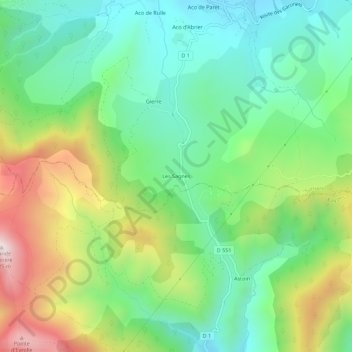 Les Sagnes topographic map, elevation, terrain