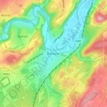 Barvaux topographic map, elevation, terrain