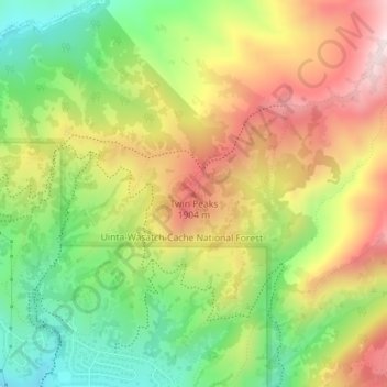 Twin Peaks topographic map, elevation, terrain