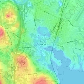 Apponaug topographic map, elevation, terrain