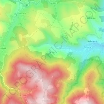 Neyrac topographic map, elevation, terrain