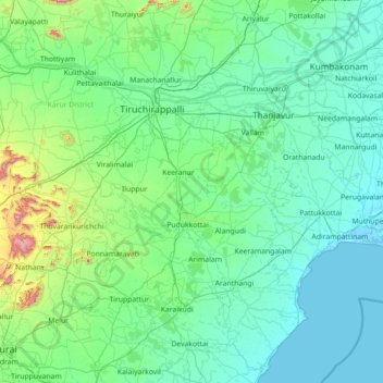 Pudukkottai topographic map, elevation, terrain