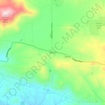 Potrero topographic map, elevation, terrain
