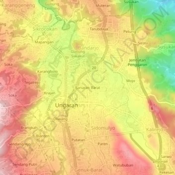 Banaran Barat topographic map, elevation, terrain