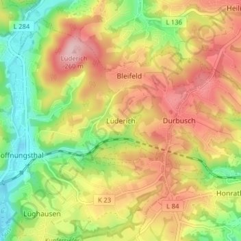 Lüderich topographic map, elevation, terrain