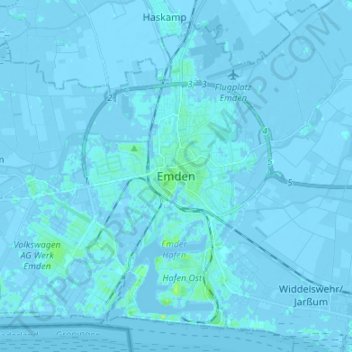 Emden topographic map, elevation, terrain
