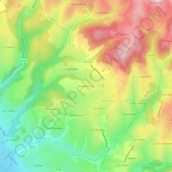 Bourbonneau topographic map, elevation, terrain