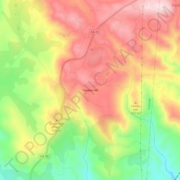 Yankee Hill topographic map, elevation, terrain