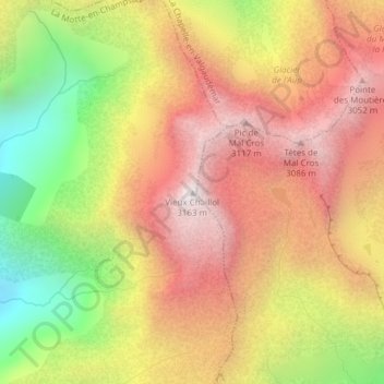 Vieux Chaillol topographic map, elevation, terrain