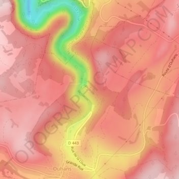 Source de la Loue topographic map, elevation, terrain