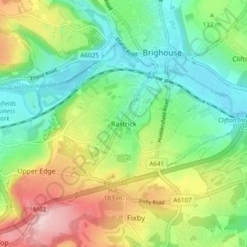 Rastrick topographic map, elevation, terrain