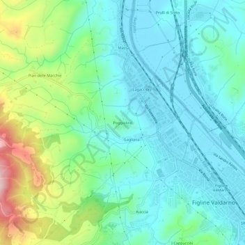 Poggiolino topographic map, elevation, terrain