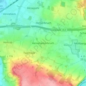 Vennebeckerbruch topographic map, elevation, terrain