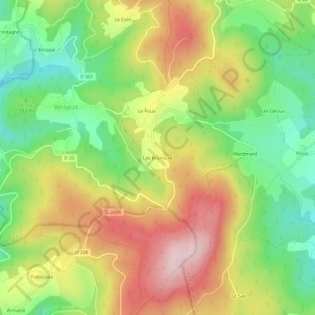 Les Bruniaux topographic map, elevation, terrain