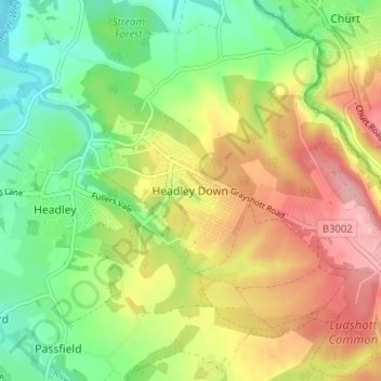 Headley Down topographic map, elevation, terrain