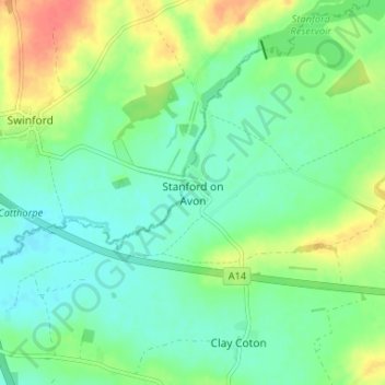 Stanford on Avon topographic map, elevation, terrain