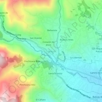 Sayausi topographic map, elevation, terrain