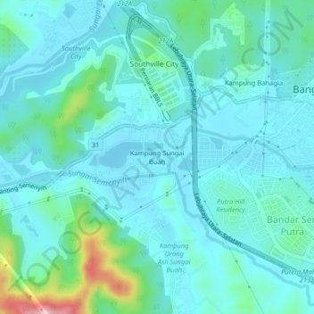 Kampung Sungai Buah topographic map, elevation, terrain