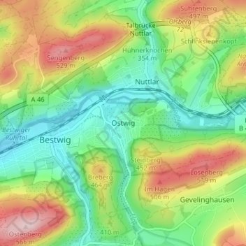 Ostwig topographic map, elevation, terrain