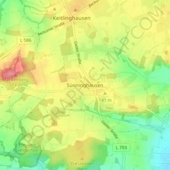Sünninghausen topographic map, elevation, terrain