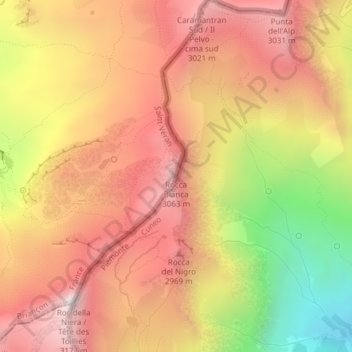Rocca Bianca topographic map, elevation, terrain