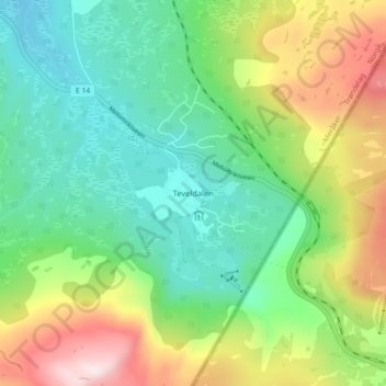Teveldalen topographic map, elevation, terrain