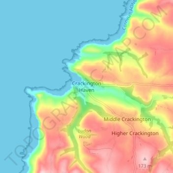 Crackington Haven topographic map, elevation, terrain