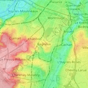 Bagneux topographic map, elevation, terrain