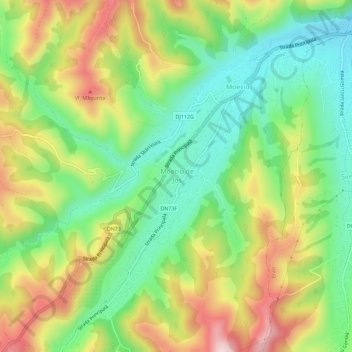 Moeciu de Jos topographic map, elevation, terrain