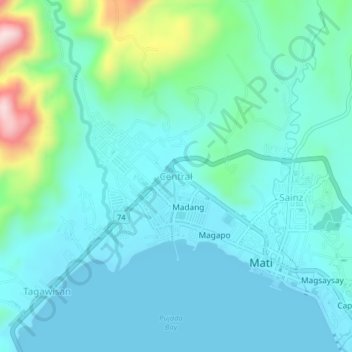 Central topographic map, elevation, terrain